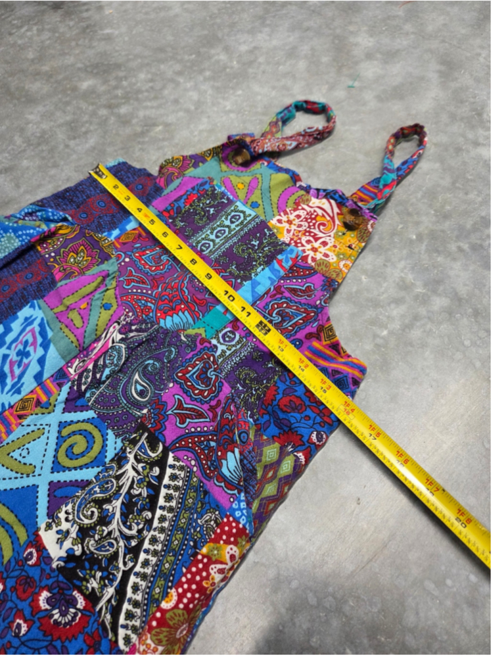 Colorful Patchwork Overalls Vibrant Blue Purple Boho Festival Hippie Size S - Picture 13 of 13